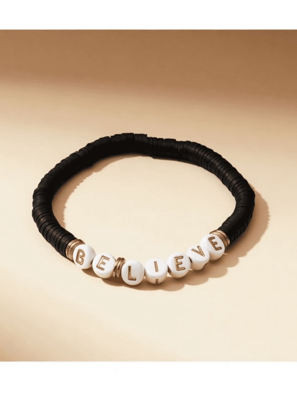 Black and White 'Believe' Beaded Bracelet